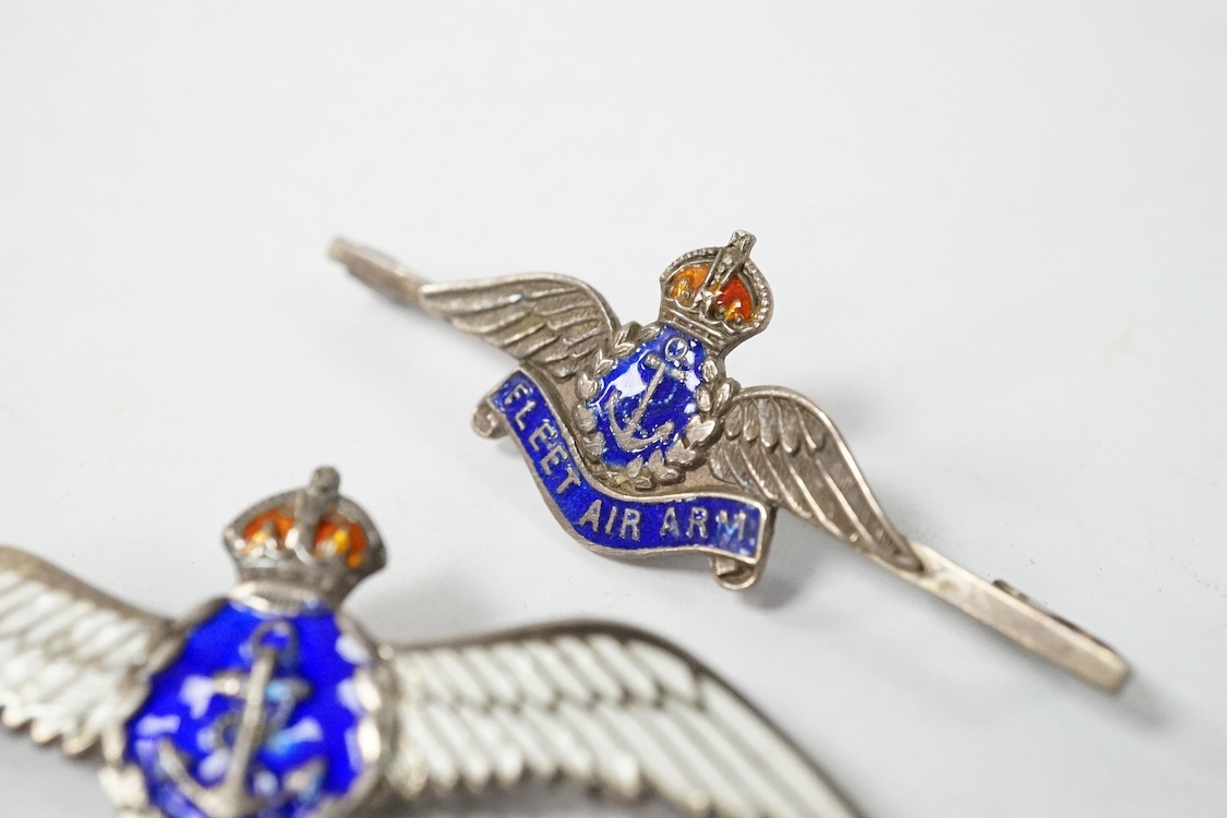 Two silver and enamel naval sweetheart brooches, one for the Fleet Air Arm. Condition - good.